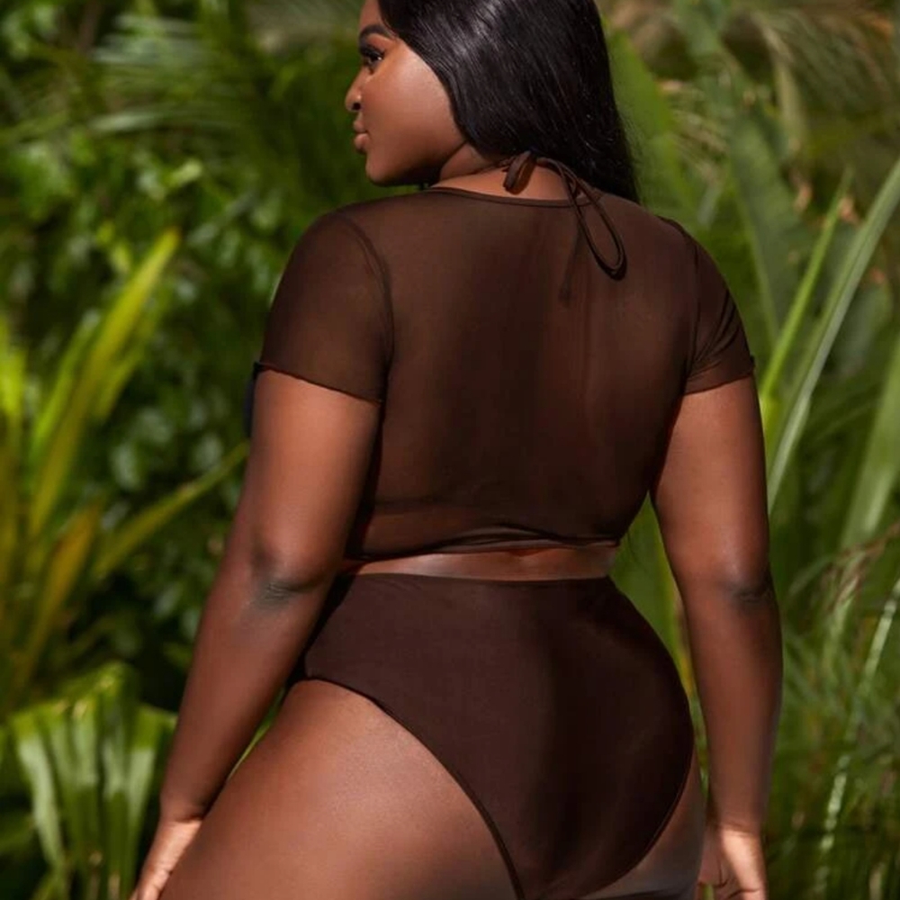 3pack Plus Solid Halter Bikini Swimsuit & Cover U… - image 2